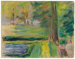 Die Blumenterrasse und der große Rasen im Wannseegarten nach Osten by Max Liebermann, Circa 1920, Pastel on wove paper, offered Nov 2019