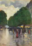 Lesser Ury, Herbstliche Strassenszene bei Regen, Berlin, 1925-1930, Pastel on card