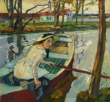 Leo Putz, Mädchen im Ruderboot, Circa 1911, Oil on canvas