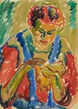 Stickendes Mädchen by Karl Schmidt-Rottluff, 1909, Watercolour over chalk on yellowish card, offered Nov 2019