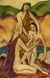 Karl Hofer, Figurengruppe in Berglandschaft, 1928, Oil on canvas, old relining 81 x 51.5/