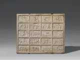 Probably North German second half 16th century, A stone relief with scenes from Genesis, probably North German, second half 16th century, Presumably sandstone. This relief depicts twenty scenes from the book of Genesis in regularly arranged rectangular fields. The scenes, which are organised chronologically beginning with the creation of the earth in the upper left, are undoubtedly based on motifs from contemporary prints. Some replaced breakages to the upper edges, three horizontal cracks with signs of restoration. Two metal mountings to the reverse