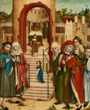 Cologne School circa 1500, The Presentation of the Virgin Mary at the Temple, Tempera on panel