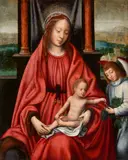 Netherlandish School 16th century, The Virgin and Child with an Angel, Oil on panel (parquetted)