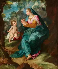 Denys Calvaert, The Virgin and Child in a Rocky Landscape, Oil on canvas (relined)