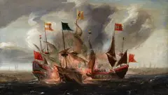 Aert Anthoniszoon, A Naval Battle, Oil on panel