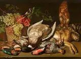 Clara Peeters, Game Still Life with Fruit, Fowl, and Squirrels, Oil on panel