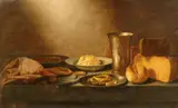 Floris van Schooten, Still Life with Cheese, Bread, and a Silver Beaker, Oil on panel