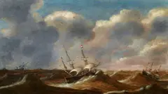 Claes Claesz. Wou, Ships on Rough Seas, Oil on panel