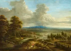 Lucas van Uden, Panoramic Landscape with Shepherds and Peasants, Oil on canvas (relined)
