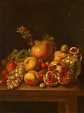 Italian School 17th century, Still Life with Pomegranates and Fruit on a Table, Oil on canvas (relined)