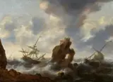 Jacob Adriaensz Bellevois, Rocky Coastline with Rough Seas, Oil on panel