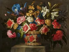 Juan de Arellano, Flower Still Life in a Basket, Oil on canvas (relined)