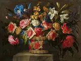 Juan de Arellano, Flower Still Life in a Basket, Oil on canvas (relined)