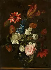 Nicolas Baudesson, Still Life with Tulips and Carnations in a Glass Vase, Oil on canvas (relined)