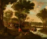 Jan Hackaert, Hunting Party in a Wooded Landscape, Oil on canvas (relined)