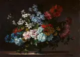 Jean-Baptiste Monnoyer, Still Life with Hyacinths, Peonies, Narcissi, and Chrysanthemums in a Glass Vase, Oil on canvas (relined)