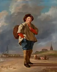 Ludolf Backhuysen the Elder, Beach Scene with a Fisher Boy, Oil on panel