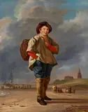 Ludolf Backhuysen the Elder, Beach Scene with a Fisher Boy, Oil on panel
