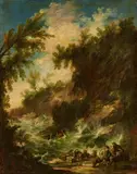 Landscape with Monks at Rest by a Bay by Alessandro Magnasco, attributed to Antonio Francesco Peruzzini, attributed to, Oil on canvas (relined), offered Nov 2019