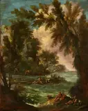 Maritime Landscape with Figures by Alessandro Magnasco, attributed to Antonio Francesco Peruzzini, attributed to, Oil on canvas (relined), offered Nov 2019