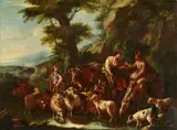 Domenico Brandi, Landscape with Shepherds and their Flocks, Oil on canvas (relined)