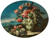 Italian School 18th century, Fruit and Flower Still Life in a Sculpted Vase