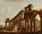 attributed to Christian Stöcklin, Architectural Capriccio with Ancient Ruins, Oil on panel