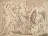 Flemish School 17th century, Lot's Flight from Sodom, Grey ink and wash on watermarked paper