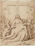 Flemish School 17th century, The Lamentation, Brown ink, wash and pencil on watermarked paper