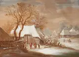 attributed to Johann Anton Eismann, Wooded Landscape in Summer Village Landscape in Winter, Gouache on paper laid down on card. Each