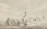 attributed to Klaes (Nicolaes) Molenaer, Winter Scene with Ice Skaters, Grey ink and wash on watermarked paper