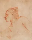 attributed to Antoine Watteau, Study of a Woman with her Hair Pinned Up, Red chalk on paper