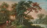 Ramblers in a Wooded Landscape by Johann Christoph Dietzsch, Gouache on paper, sold Nov 2019