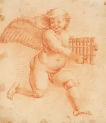 Flemish School circa 1700, Cupid with a Pan Pipe, Red chalk on paper