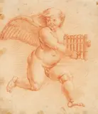 Flemish School circa 1700, Cupid with a Pan Pipe, Red chalk on paper