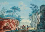 French School 18th century, Two Landscapes with Peasants and Donkeys