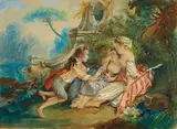 Pastoral Scene in a Garden by French School 18th & 19th century, Gouache on paper, mounted on card, offered Nov 2019