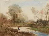 Henri Harpignies, Landscape with a Fisherman
