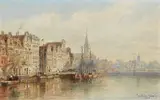 Pierre-Justin Ouvrié, View of Amsterdam, Watercolour