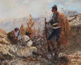 Theodor Rocholl, Riflemen in the Mountains, Gouache on paper mounted on card