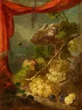 Georg Kneipp, Two Still Lifes with Grapes, Insects, and a Bird's Nest, Oil on panel. Each