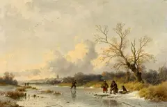 Remigius Adrianus Haanen, Winter Landscape with Ice Skaters, Oil on canvas (relined)