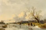 Remigius Adrianus Haanen, Winter Landscape with Ice Skaters, Oil on canvas (relined)