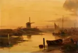 Charles Leickert, River Landscape at Evening, Oil on canvas