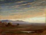 Carl Ludwig Fahrbach, The Upper Rhenish Lowlands near Karlsruhe, Oil on card