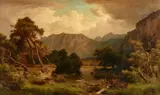Heinrich Funk, Herons at a Mountain Lake, Oil on canvas