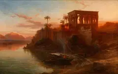 Frank Dillon, View of the Island of Philae in the Nile Valley, Oil on canvas (relined)