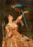 Louis Émile Villa, Lady with a Parrot, Oil on canvas (relined)