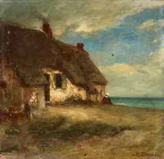 Thatched Cottage on the Coast of Normandy by Jules Dupré, Oil on panel, sold Nov 2019